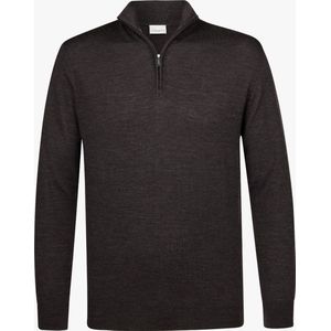 Profuomo heren trui wol - slim fit trui met korte rits - bruin - Maat: S