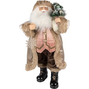 HAES DECO - Kerstman deco Figuur - Formaat 26x16x47 cm - Collectie: Traditional Santa - Kleur Beige - Materiaal Textiel op kunststof - Kerst Figuur, Kerstdecoratie