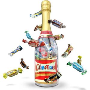 Gefeliciteerd"" Celebrations Fles in Giftbox - 312 Gram smaken mix - Chocolade Cadeau - Champagnefles