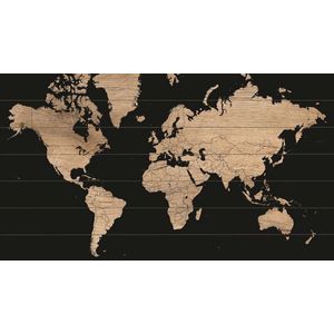 Wereldkaart op Hout Wood | 124 x 70cm | Gratis 100 koperen pins en ophangsysteem