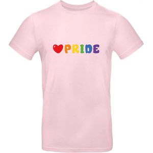 Roze T-shirt - Shirt met print - Love pride - Regenboog - Unisex - Roze - XL