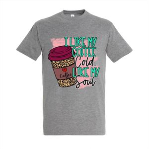 T-shirt I like my coffee cold like my soul - Grey Melange T-shirt - Maat XXL - T-shirt met print - T-shirt heren - T-shirt dames