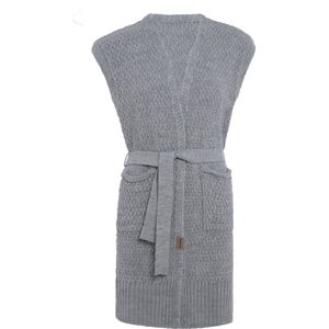 Knit Factory Luna Gebreide Gilet - Gebreid vest zonder mouwen - Mouwloos dames vest - Mouwloze grijze cardigan - Licht Grijs - 36/38