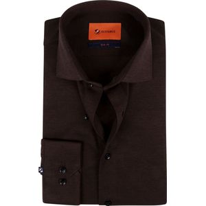 Suitable - Overhemd Pique Bruin - Heren - Maat 38 - Slim-fit