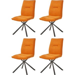 WAYS. – Stoffen eetkamerstoelen – Oranje – Modern design - Stevige metalen vierpoot – 4 stuks