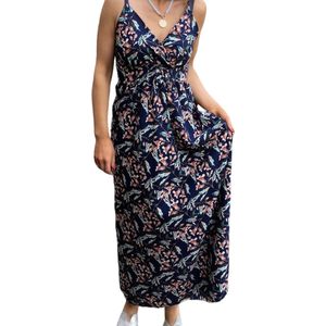 Maxi jurk, donkerblauw, gebloemd, One size