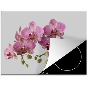 KitchenYeah® Inductie beschermer 60x52 cm - Orchideeën op grijze achtergrond - Kookplaataccessoires - Afdekplaat voor kookplaat - Inductiebeschermer - Inductiemat - Inductieplaat mat