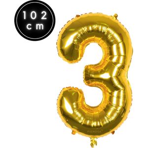 Fienosa Cijfer Ballonnen - Nummer 3 - Goud Kleur - 101 cm - XL Groot - Helium Ballon - Verjaardag Ballon