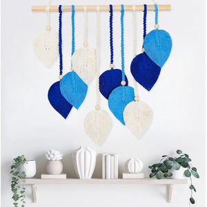 Bladeren macrame muur hangen, boho wanddecoratie kwast chique tapijt woonkamer, slaapkamer, kantoor (45cm×55cm)