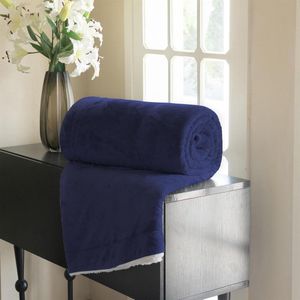 Knuffeldeken marineblauw 150 x 200 cm fleece Sherpa sofadeken - warm zacht winter zacht - woondeken marineblauw 150 x 200 cm