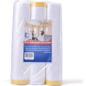 Masking Film Tape en Drape Plastic Sheeting Roll - Automotive Painters Tape - Apparaat en Meubels - 9ft X 90ft 3Rolls
