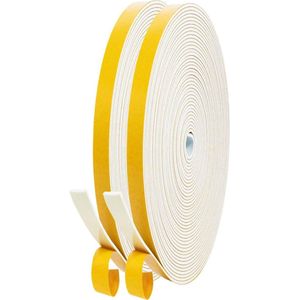 Zelfklevende afdichtingstape voor deuren en ramen - schuimtape - schuimstrip - deurafdichting - rubberen afdichtstrip - geluidsisolatie - stootzegel - 6 x 15 mm (B x D) - 20 m - wit