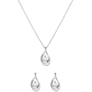 Lucardi Dames Zilveren set ketting&oorbellen met zirkonia - Cadeau Set - 925 Zilver - Zilverkleurig