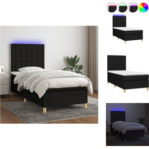 vidaXL Boxspring - LED - Zwarte stoffen bed met verstelbaar hoofdbord - 203x100x118/128 cm - Pocketvering matras - Huidvriendelijke topmatras - Kleurrijke LED-verlichting - vidaXL - Bed