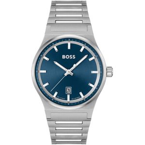 BOSS HB1514076 CANDOR Heren Horloge - Mineraalglas - Staal - Zilverkleurig - 41 mm breed - Quartz - Vouw/Vlindersluiting - 5 ATM (douchen)