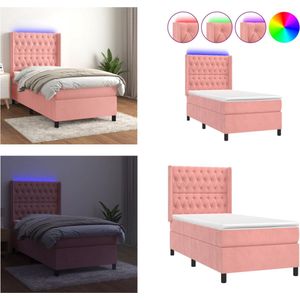 vidaXL Boxspring met matras en LED fluweel roze 90x200 cm - Boxspring - Boxsprings - Bed - Slaapmeubel