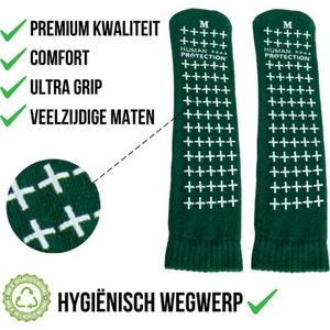 Human Protection Antislip Sokken - Valpreventie voor Ziekenhuis & Thuis - Disposable, Dubbele Grip - Groen/Geel - Maten S/M/L - Latexvrij, 80% Katoen 20% Polyester - Per Paar