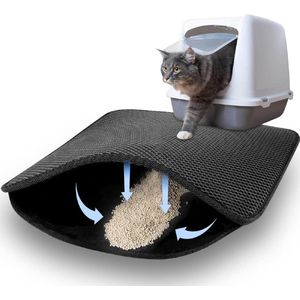 Nieuwe titel: 46 x 60 cm Honingraatdesign Kattenbakmat - Waterdichte Dubbele Mat met Opvouwbare Onderlegger - Zwart
