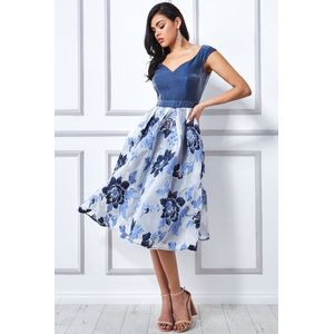 Stijlvolle jurk met strak lijfje en wijde rok - Maat 40 - Blauw