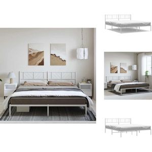 vidaXL Bedframe - Bedframes - Tweepersoonsbed - Bed - Bedframe met hoofdbord metaal wit 183x213 cm