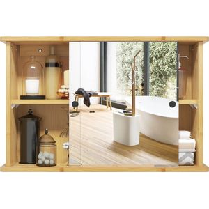 SteeFly® Bamboe Spiegelkast Badkamer - 55x14x35,5cm - Mooie schuifdeuren - Verstelbare planken - Natuurlijke uitstraling