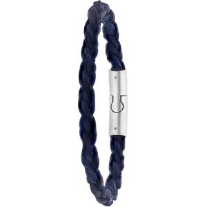 Lucardi Heren Armband blauw - Leer - Armband - Moederdag Cadeautje - 19 cm - Zilverkleurig