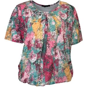 Pink Lady blouse - E105 - roze print - korte mouwen, ronde hals, elastiek - maat S