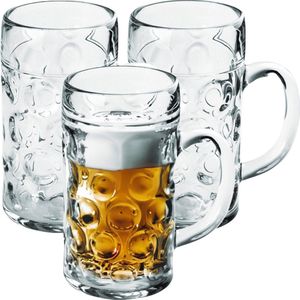3x Bierpullen/bierglazen 1.3 liter/130 cl/1300 ml van onbreekbaar kunststof - 1.3 liter pullen - Bierfeest/Oktoberfest pul - Bierpul glazen