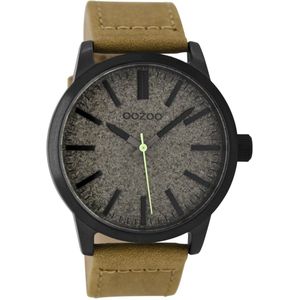 OOZOO Timepieces - Zwarte horloge met camel leren band - C9067