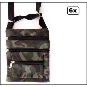 6x Tasje camouflage print met 3 ritsen - Themaparty thema party feest leger army festival carnaval
