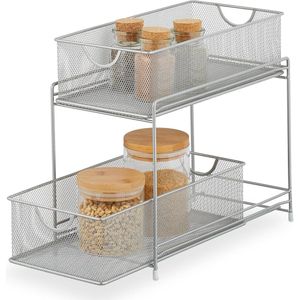 Keuken organizer met 2 uitschuifbare manden - Badkamerrek van metaal - HBD 32x19x355 cm - Kastorganizer - Zilver