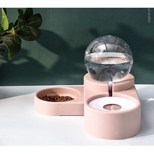 Drinkbak en Voerbak - Luxe Design! - Automatische Water Dispenser - voor Kat en kleine Hond - (excl. RVS bakje) Roze