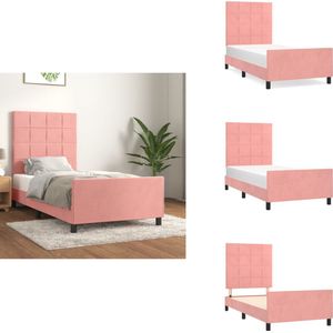 vidaXL Bedframe Met Hoofdeinde - Bedframes Met Hoofdeindes - Bed - Slaapmeubel - Bedframe met hoofdeinde fluweel roze 80x200 cm