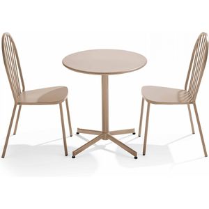 Oviala - Kantelbare tuintafel en 2 bistrostoelen in taupe - Palavas