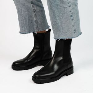 Manfield Leren Enkelboots Zwart