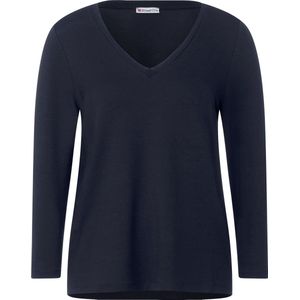Street One basic shirt with knit look v-neck - Dames T-shirt - deep blue - Maat 46
