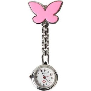 Treasure Trove® Verpleegster Horloge Lichtroze Vlinder - Zusterhorloge - Dames - Clip - 25mm