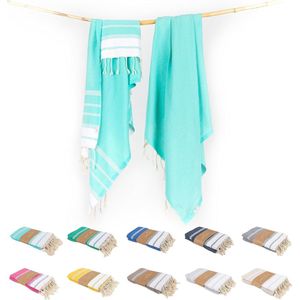Premium hamamdoek van 100% katoen, 2 stuks, groot, 100 x 200 cm, picknickdeken, saunahanddoek en strandlaken in één, extra licht, absorberend, sneldrogend, gemakkelijk schoon te maken (Aqua)