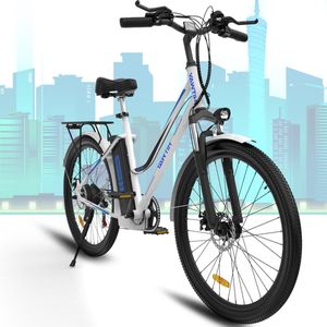 HITWAY Elektrische Fiets Voor Volwassenen | Ebikes fietsen Stadsfiets | 250W 36V motor | 7 VERSNELLINGSSYSTEEM | 26 inch - Wit