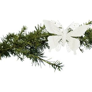 House of Seasons kerstboomversiering vlinders op clip - 2x st - wit - 16 cm