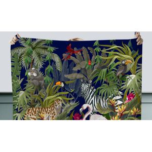 Tafelkleed - Tafellaken - 150x150 cm - Jungle dieren - Natuur - Jongens - Meisjes - Flamingo - Zebra - Binnen en Buiten