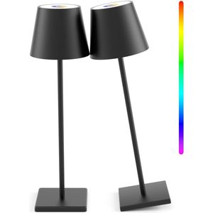 2 Stuks RGB + Warm wit Oplaadbare Tafellampen - Zwart - RGB - LED - Dimbaar - Oplaadbaar - Bureaulamp - 3W 5500mAh Batterij - Binnen/Buiten - IP54 - Waterdicht