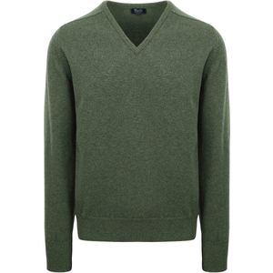 William Lockie Trui Lamswol V-Hals Olijfgroen - Maat XXL - Heren - Pullovers