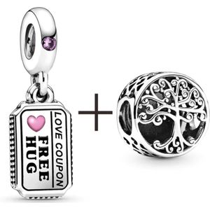 Fler® | 925 Sterling Zilver Bedel | Levensboom & knuffel coupon | Lifetree & hugs coupon | 925 Sterling Zilver | Zirkonia | Past op populaire bedel armbanden | armbandbedel | Bedels Charms Beads