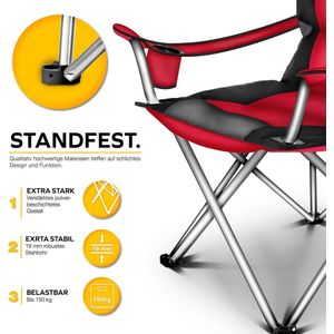 campingstoel - tuingstoel - campingstoel tot 150 kg - klapstoel met armleuningen en drankenhouder - Rood