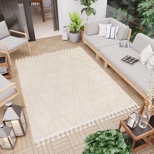 Tapiso Vloerkleed Outdoor Beige Buiten Patio Terras Tuin Franjes Maat- 160x230