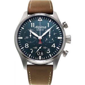 Alpina Startimer Pilot AL-372N4S6 Horloge - Leer - Bruin - Ø 44 mm