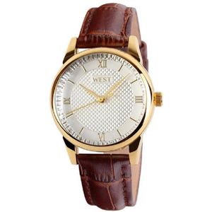 West Watches Model Amsterdam basic dames horloge analoog - lederen band - 30 mm - bruin / goudkleurig