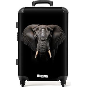 NoBoringSuitcases.com® - Koffer groot - Rolkoffer lichtgewicht - Olifant vooraanzicht op zwarte achtergrond - Reiskoffer met 4 wielen - Grote trolley XL - 20 kg bagage