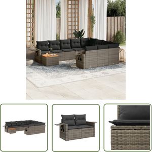 The Living Store 11-delige Loungeset met kussens poly rattan grijs - Loungebank - Lounge Set - Tuinlounge - Buitendining - Outdoor Furniture